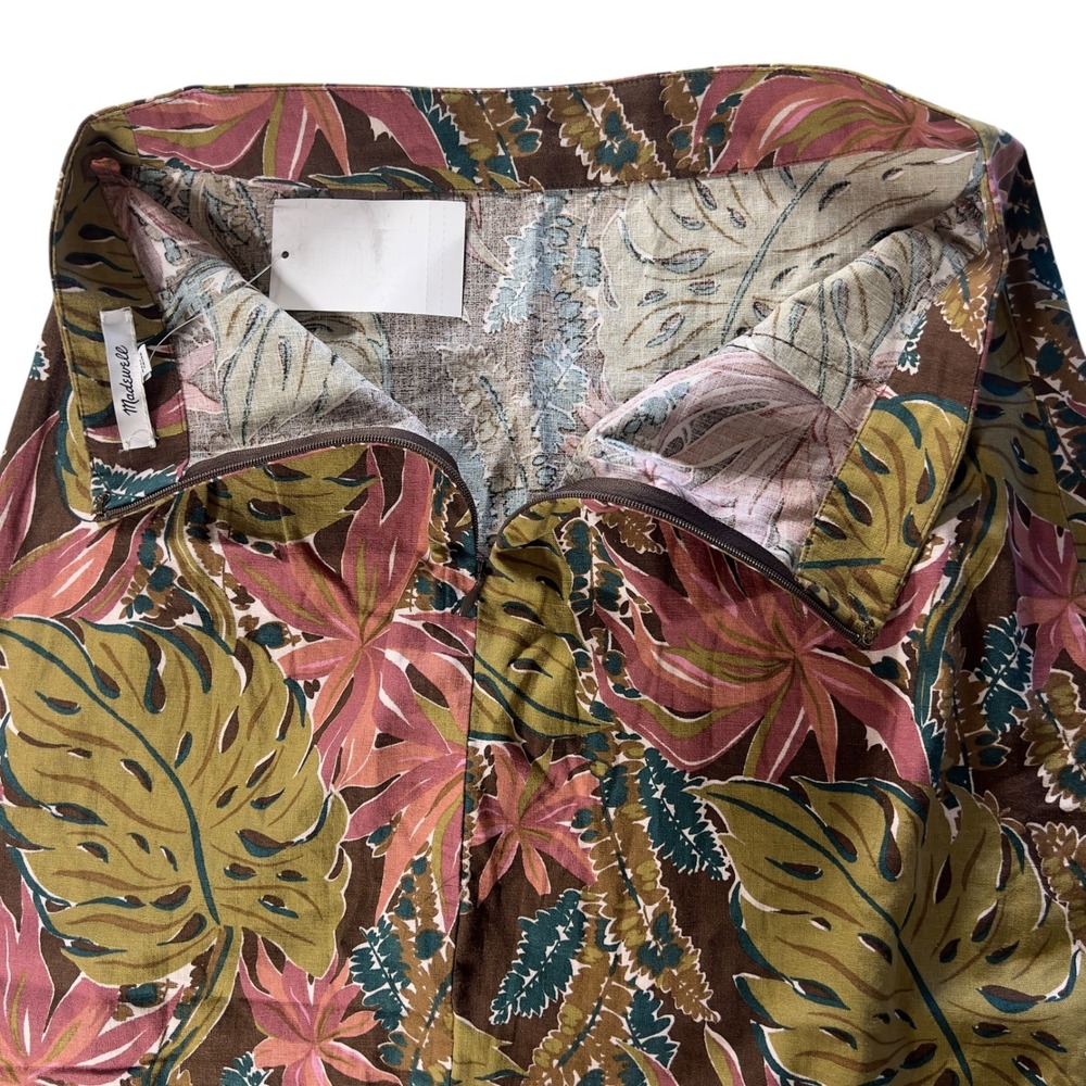 Madewell Boho Midi Skirt Tropical Leaf Print Linen Blend Brown Green Size 0 - Picture 4 of 7